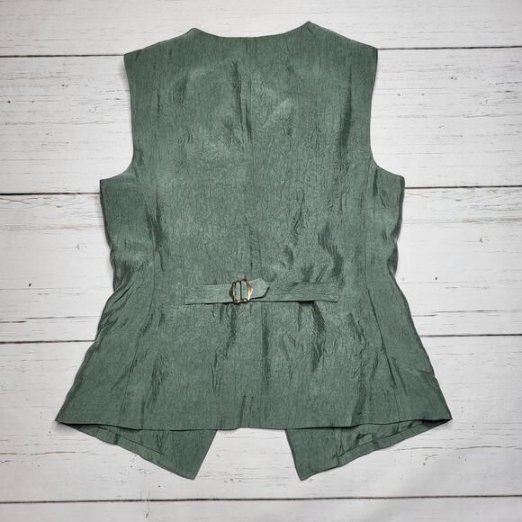 J. Crew Essential Cutaway Vest Top Textured Satin Green Cypress Button Large 14 - Picture 4 of 8